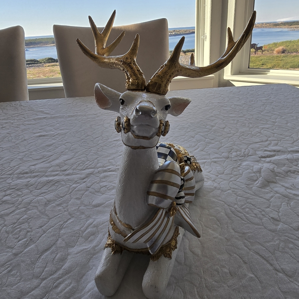 Set of Mckenzie Childs Courtly Check White Bow Deer. Holiday Gorgeous! - Picture 12 of 16